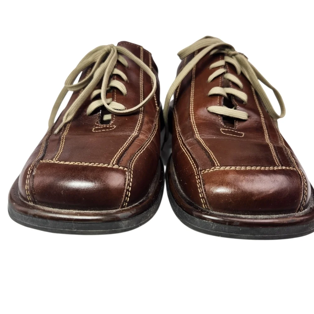 JF J.Ferrar Dark Brown Leather Oxfords Size 10.5 Lace Up Casual Dress Italy